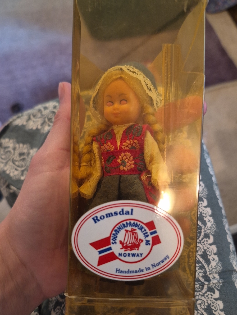 Romsdal Handmade Norwegian Doll in Red and Cream Traditional Costume